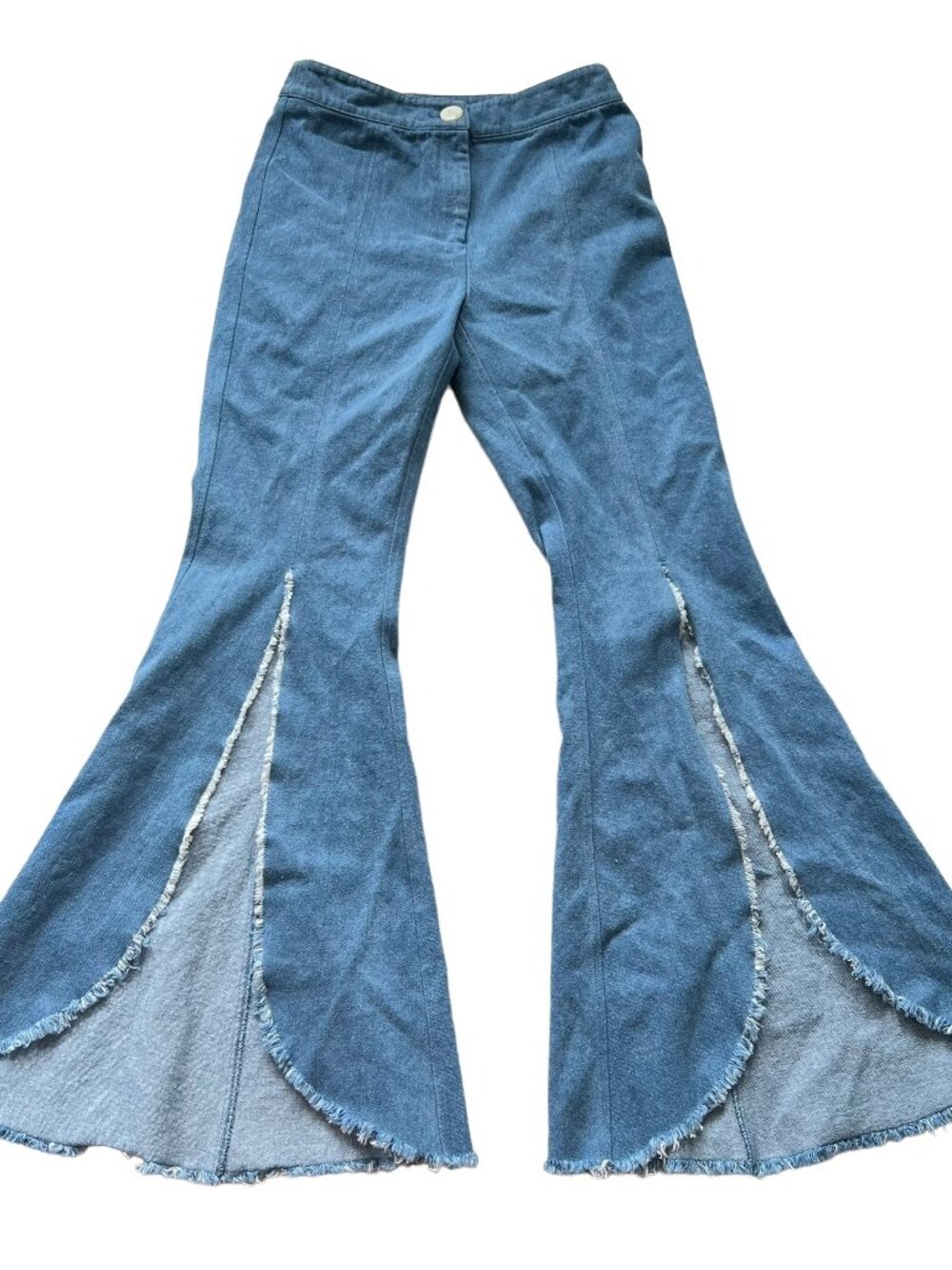 Petersyn jeans bell bottoms Malibu slit front raw edge flare small pants